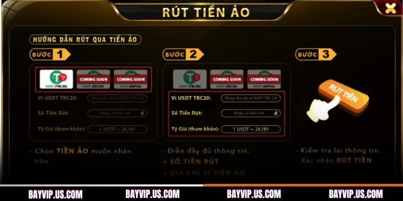 Hướng dẫn rút tiền đơn giản tại BAYVIP